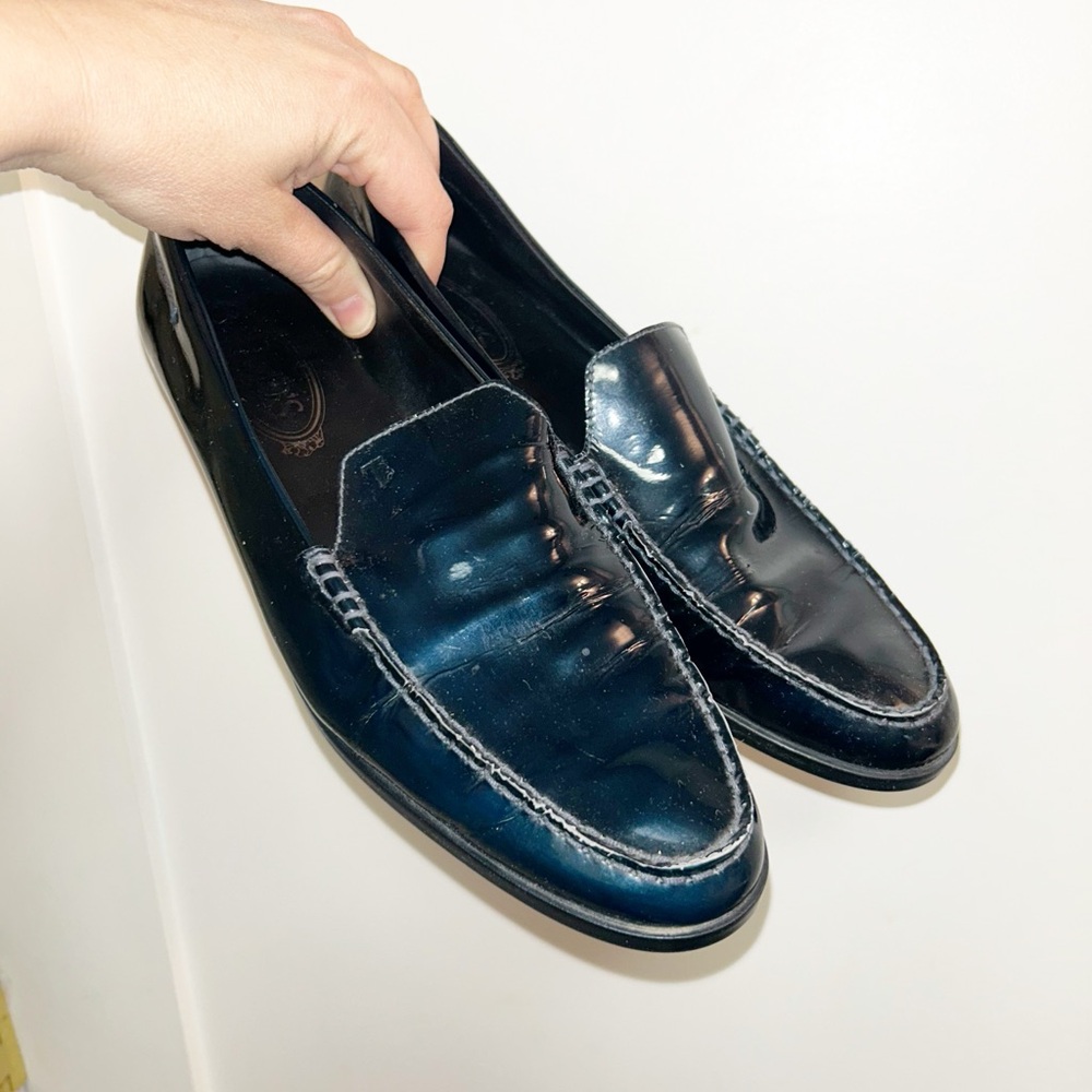 TOD’S The Navy Patent Leather Timeless Driving Loafer Italian Made SZ: 9